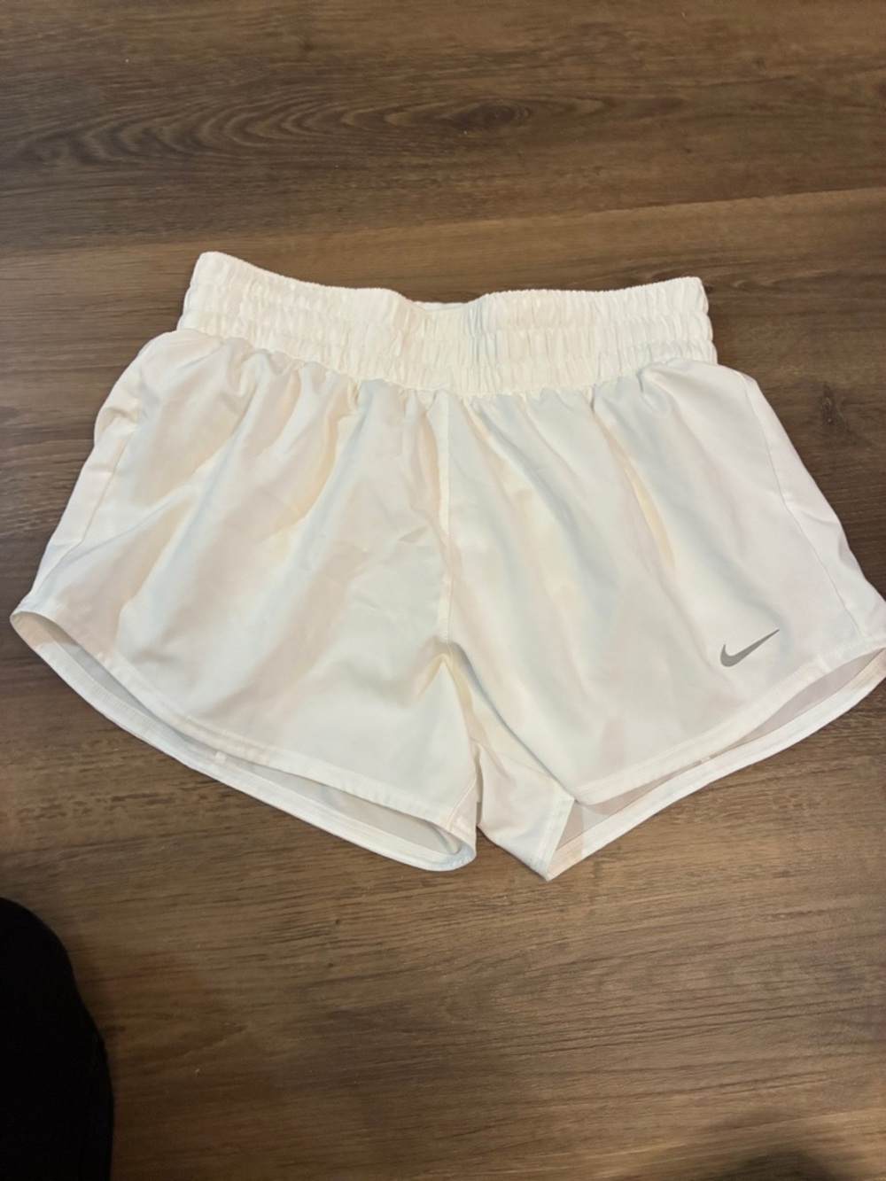 Nike White Women's Athletic Running Shorts with Silver Swoosh